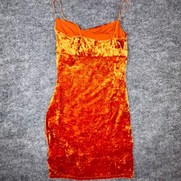Urban Outfitters Crushed Velvet Bodycon Mini Dress Ruched Bust Burnt Orange S - Picture 3 of 9